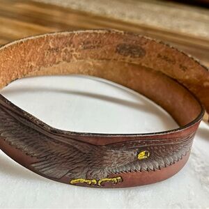 Leather Works by Lugin Size 34 (Small) Brown Leather Belt W/Eagle & Texas Design